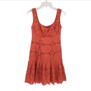 Nanette Lepore Red Eyelet Sleeveless Mini Cocktail Dress Size 4 Cotton Summer
